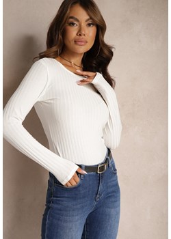 Biała Casualowa Bluzka z Prążkowanego Materiału Bralora ze sklepu Renee odzież w kategorii Bluzki damskie - zdjęcie 174359830