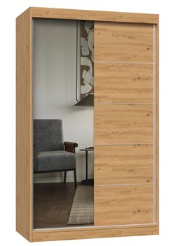 Szafa dwudrzwiowa przesuwna z lustrem 120 cm dąb artisan - Stoflis 10X ze sklepu Edinos.pl w kategorii Szafy - zdjęcie 174508313
