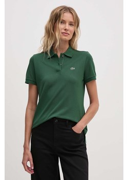 Lacoste t-shirt bawełniany damski kolor zielony z kołnierzykiem ze sklepu PRM w kategorii Bluzki damskie - zdjęcie 174538320