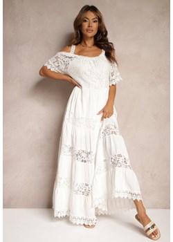 Biała Koronkowa Sukienka z Wiskozą o Rozkloszowanym Kroju na Ramiączkach Leris ze sklepu Renee odzież w kategorii Sukienki - zdjęcie 174548961