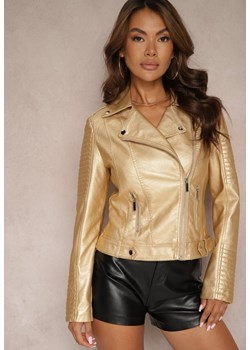 Złota Kurtka w Stylu Ramoneski z Wiskozą Mavarae ze sklepu Renee odzież w kategorii Kurtki damskie - zdjęcie 174548971