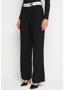 Czarne Szerokie Spodnie z Wysokim Stanem z Ozdobnym Pasem Veritha ze sklepu Born2be Odzież w kategorii Spodnie damskie - zdjęcie 174552664