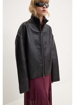 Remain kurtka skórzana Bonded Leather Jacket damska kolor czarny przejściowa oversize 501956100 ze sklepu ANSWEAR.com w kategorii Kurtki damskie - zdjęcie 174552863