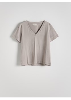 Reserved - T-shirt z merceryzowanej bawełny - jasnoszary ze sklepu Reserved w kategorii Bluzki damskie - zdjęcie 174554444