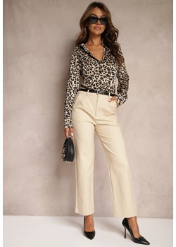 Jasnobeżowe Spodnie z Dodatkiem Bawełny o Klasycznym Kroju z Paskiem Lilatria ze sklepu Renee odzież w kategorii Spodnie damskie - zdjęcie 174554872