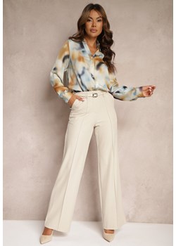 Jasnobeżowe Spodnie z Wiskozą o Szerokim Kroju High Waist z Paskiem Mavalise ze sklepu Renee odzież w kategorii Spodnie damskie - zdjęcie 174554892