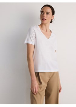 Reserved - T-shirt regular z merceryzowanej bawełny - biały ze sklepu Reserved w kategorii Bluzki damskie - zdjęcie 174559411