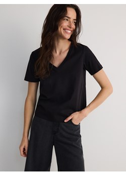 Reserved - T-shirt z merceryzowanej bawełny - czarny ze sklepu Reserved w kategorii Bluzki damskie - zdjęcie 174559422