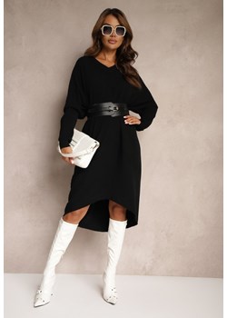 Czarna Sweterkowa Sukienka Nietoperz z Dodatkiem Wiskozy z Dłuższym Tyłem Terionnes ze sklepu Renee odzież w kategorii Sukienki - zdjęcie 174560720