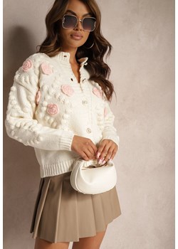 Jasnobeżowy Kardigan z Dodatkiem Bawełny Ozdobiony Kwiatami 3D Nevellaera ze sklepu Renee odzież w kategorii Swetry damskie - zdjęcie 174560844