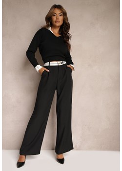 Czarne Spodnie o Szerokim Kroju High Waist Wykończone Lamówką Verillia ze sklepu Renee odzież w kategorii Spodnie damskie - zdjęcie 174560884