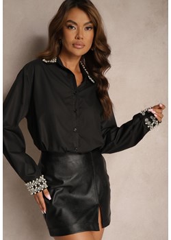 Czarna Casualowa Koszula Wykończona Perełkami Verika ze sklepu Renee odzież w kategorii Koszule damskie - zdjęcie 174560904
