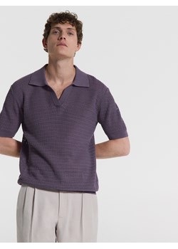 Reserved - Ażurowa koszulka polo z lnem - ciemnofioletowy ze sklepu Reserved w kategorii T-shirty męskie - zdjęcie 174563503
