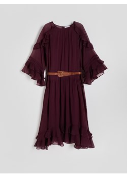Reserved - Sukienka midi z falbanami - ciemnofioletowy ze sklepu Reserved w kategorii Sukienki - zdjęcie 174575914