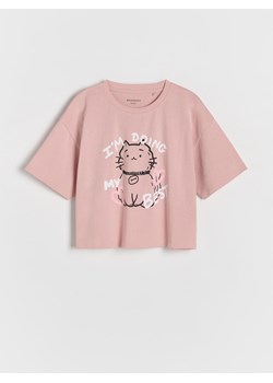 Reserved - Bawełniany t-shirt z nadrukiem - brudny róż ze sklepu Reserved w kategorii Bluzki dziewczęce - zdjęcie 174575933