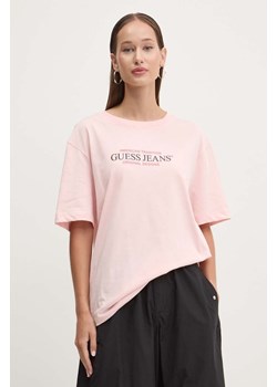 Guess Jeans t-shirt bawełniany damski kolor różowy W4YI08 K8HM0 ze sklepu ANSWEAR.com w kategorii Bluzki damskie - zdjęcie 174583933