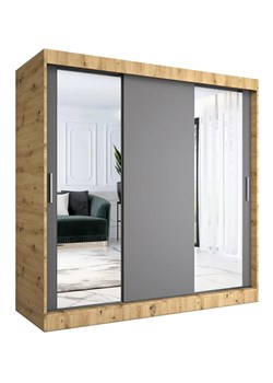 Szafa przesuwna dąb artisan + antracyt 200 cm - Seko 6X ze sklepu Edinos.pl w kategorii Szafy - zdjęcie 174584361