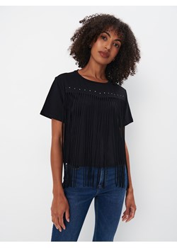 Mohito - Bawełniany czarny t-shirt z frędzlami - czarny ze sklepu Mohito w kategorii Bluzki damskie - zdjęcie 174591334