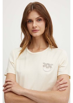 Pinko t-shirt damski kolor beżowy 103320 A24E ze sklepu ANSWEAR.com w kategorii Bluzki damskie - zdjęcie 174598923
