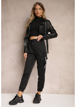 Czarne Spodnie Dresowe Cargo High Waist z Dodatkiem Bawełny i Paskami Lerianne ze sklepu Renee odzież w kategorii Spodnie damskie - zdjęcie 174599321