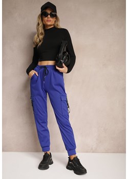 Niebieskie Spodnie Dresowe Cargo High Waist z Dodatkiem Bawełny i Paskami Lerianne ze sklepu Renee odzież w kategorii Spodnie damskie - zdjęcie 174599331