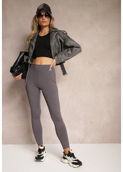 Ciemnoszare Sportowe Legginsy High Waist z Małym Ozdobnym Znaczkiem Lerilane ze sklepu Renee odzież w kategorii Spodnie damskie - zdjęcie 174599711