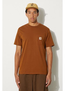 Carhartt WIP t-shirt bawełniany S/S Pocket męski kolor brązowy gładki I030434.1NFXX ze sklepu PRM w kategorii T-shirty męskie - zdjęcie 174608184