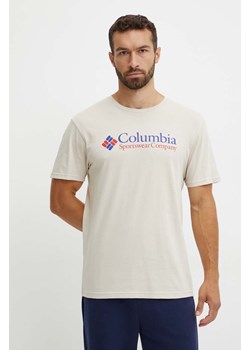 Columbia t-shirt męski kolor beżowy z nadrukiem ze sklepu PRM w kategorii T-shirty męskie - zdjęcie 174608200