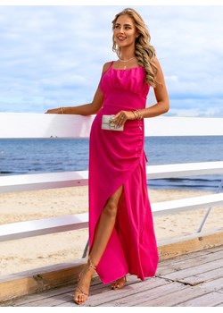 Długa sukienka z rozcięciem Rosand - różowy neon - różowy neon ze sklepu pakuten.pl w kategorii Sukienki - zdjęcie 174610562