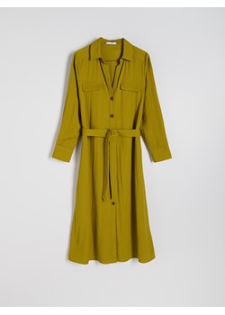 Reserved - Sukienka midi z dodatkiem lyocellu - oliwkowy ze sklepu Reserved w kategorii Sukienki - zdjęcie 174613982