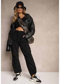 Czarne Spodnie Cargo High Waist z Ozdobnymi Kieszeniami Leriora ze sklepu Renee odzież w kategorii Spodnie damskie - zdjęcie 174614362