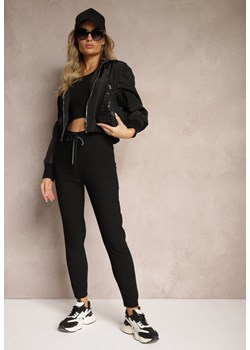 Czarne Spodnie z Bawełną High Waist z Napisami oraz Gumką w Talii Rilaira ze sklepu Renee odzież w kategorii Spodnie damskie - zdjęcie 174614412