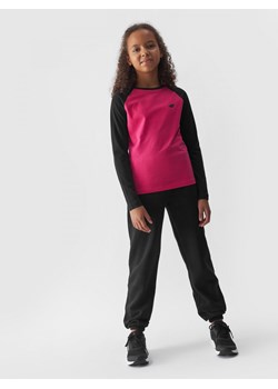 Dziewczęcy longsleeve basic 4F 4FJWAW24TLONF291 - różowy ze sklepu Sportstylestory.com w kategorii Bluzki dziewczęce - zdjęcie 174616142