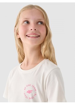 Dziewczęcy t-shirt z nadrukiem 4F 4FJRAW24TTSHF2276 - biały ze sklepu Sportstylestory.com w kategorii Bluzki dziewczęce - zdjęcie 174616282