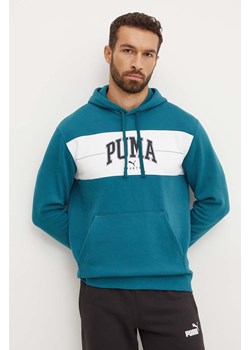 Puma bluza męska kolor turkusowy z kapturem wzorzysta 681796 ze sklepu ANSWEAR.com w kategorii Bluzy męskie - zdjęcie 174618034