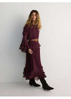 Reserved - Sukienka midi z falbanami - ciemnofioletowy ze sklepu Reserved w kategorii Sukienki - zdjęcie 174624412