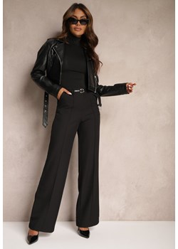 Czarne Spodnie z Wiskozą o Szerokim Kroju High Waist z Paskiem Mavalise ze sklepu Renee odzież w kategorii Spodnie damskie - zdjęcie 174624900