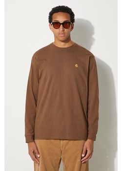 Carhartt WIP longsleeve bawełniany Chase kolor brązowy z aplikacją I026392.218XX ze sklepu PRM w kategorii T-shirty męskie - zdjęcie 174626790