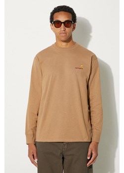 Carhartt WIP longsleeve bawełniany American Script kolor beżowy z aplikacją I029955.2FSXX ze sklepu PRM w kategorii T-shirty męskie - zdjęcie 174626792