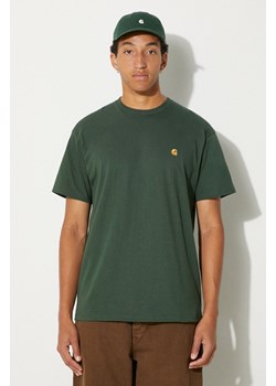 Carhartt WIP t-shirt bawełniany S/S Chase męski kolor zielony gładki I026391.2CXXX ze sklepu PRM w kategorii T-shirty męskie - zdjęcie 174626944