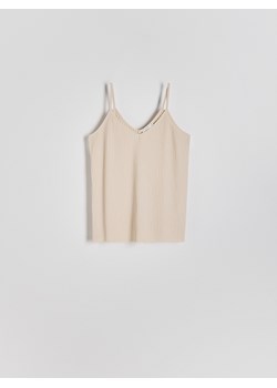 Reserved - Dzianinowy top na ramiączkach - beżowy ze sklepu Reserved w kategorii Bluzki damskie - zdjęcie 174629554