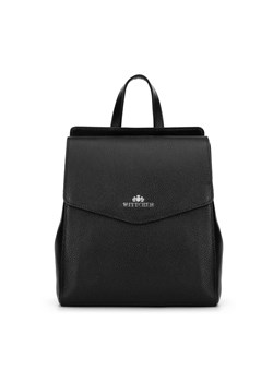Damski plecak ze skóry groszkowej czarny ze srebrnym logo ze sklepu WITTCHEN w kategorii Plecaki - zdjęcie 174629630