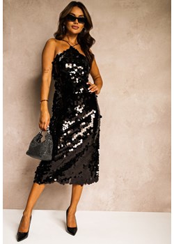 Czarna Cekinowa Sukienka o Asymetrycznym Fasonie z Ozdobnym Wiązaniem na Plecach Leriseli ze sklepu Renee odzież w kategorii Sukienki - zdjęcie 174647951
