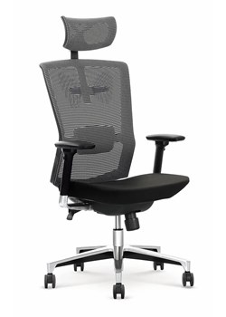 Ergonomiczny fotel obrotowy z regulacją zagłówka Arton - czarno - popielaty ze sklepu Edinos.pl w kategorii Krzesła biurowe - zdjęcie 174648204