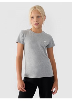 Dziewczęcy t-shirt basic 4F 4FJWMM00TTSHF1658 - szary ze sklepu Sportstylestory.com w kategorii Bluzki dziewczęce - zdjęcie 174652420