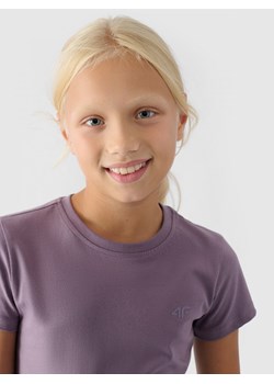 Dziewczęcy t-shirt basic 4F 4FJWMM00TTSHF1658 - fioletowy ze sklepu Sportstylestory.com w kategorii Bluzki dziewczęce - zdjęcie 174652423