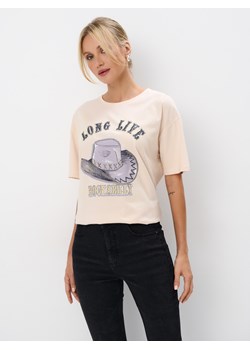 Mohito - T-shirt z nadrukiem - beżowy ze sklepu Mohito w kategorii Bluzki damskie - zdjęcie 174657392
