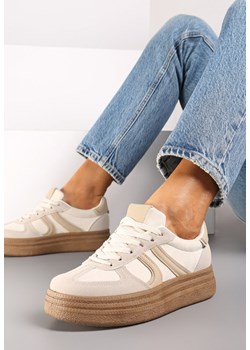 Beżowe Sneakersy na Platformie Ozdobione Geometrycznym Motywem Nevmira ze sklepu renee.pl w kategorii Buty sportowe damskie - zdjęcie 174657821