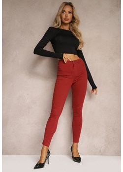 Bordowe Spodnie z Bawełny o Kroju Skinny Irivella ze sklepu Renee odzież w kategorii Spodnie damskie - zdjęcie 174664811