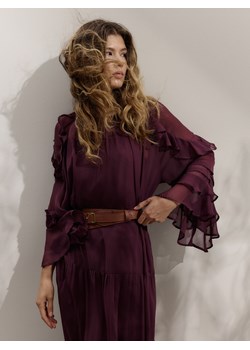 Reserved - Sukienka midi z falbanami - ciemnofioletowy ze sklepu Reserved w kategorii Sukienki - zdjęcie 174678543